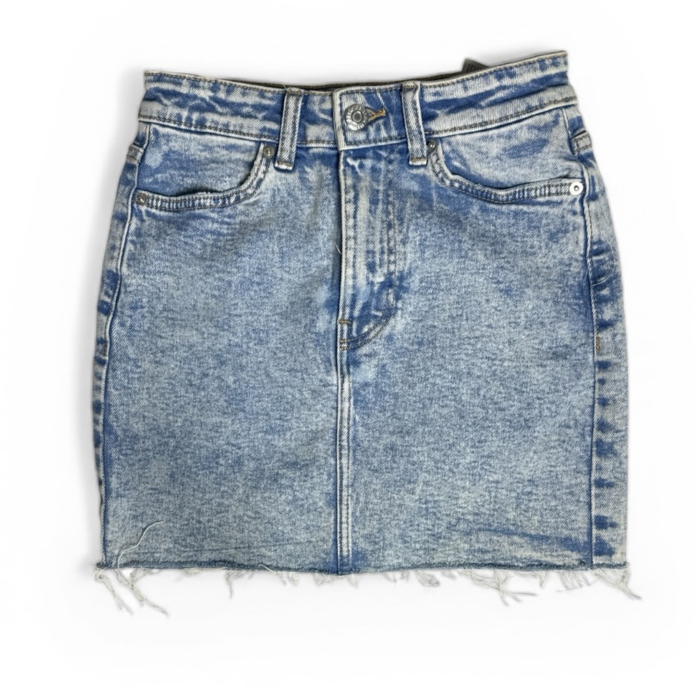 Bershka High Rise Acid Wash Denim Mini Skirt Size 2